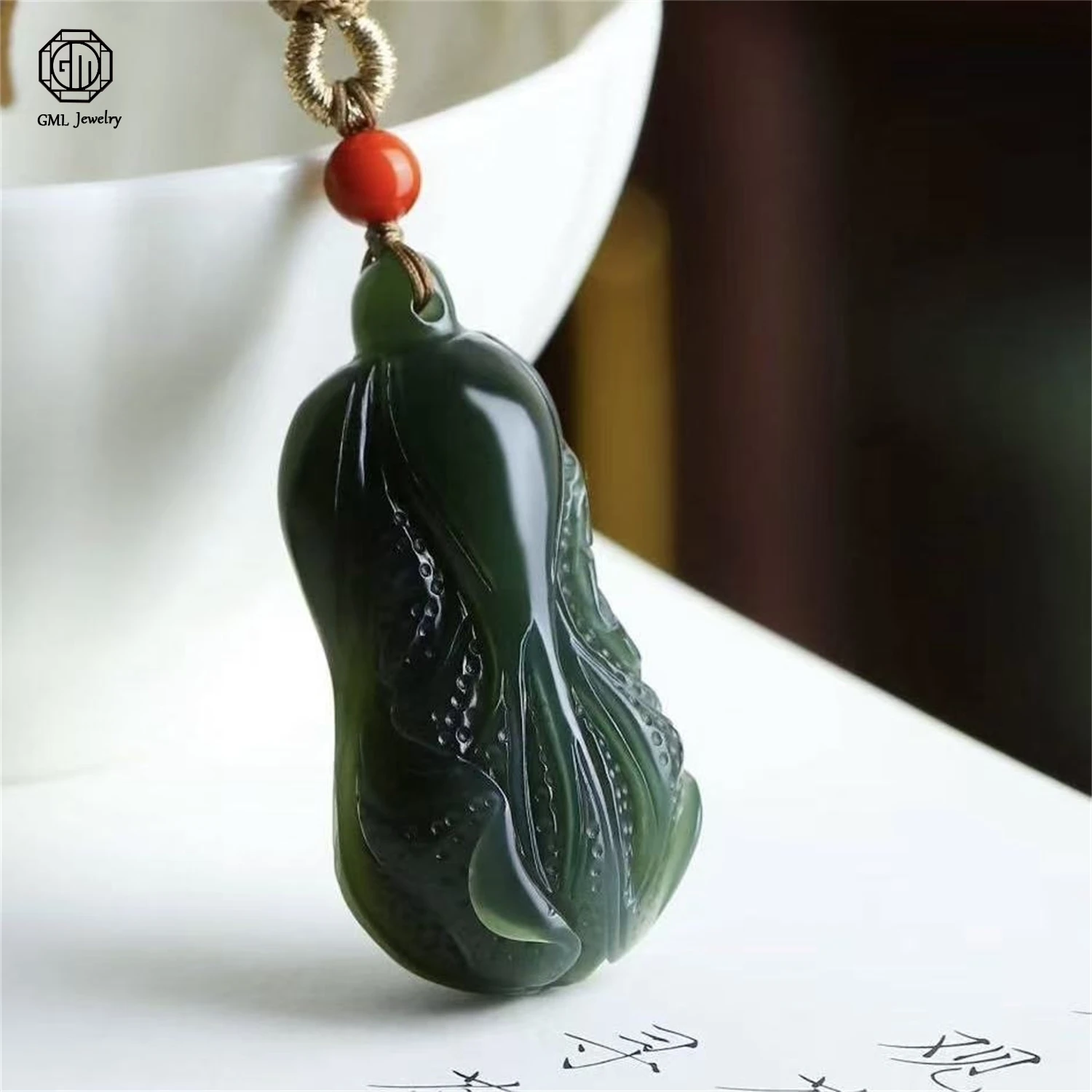 Natural Hetian Qinghai Old Material Lake Water Green Jade Cabbage Pendant Unisex Men Women Gemstone Necklace Jewelry Gift