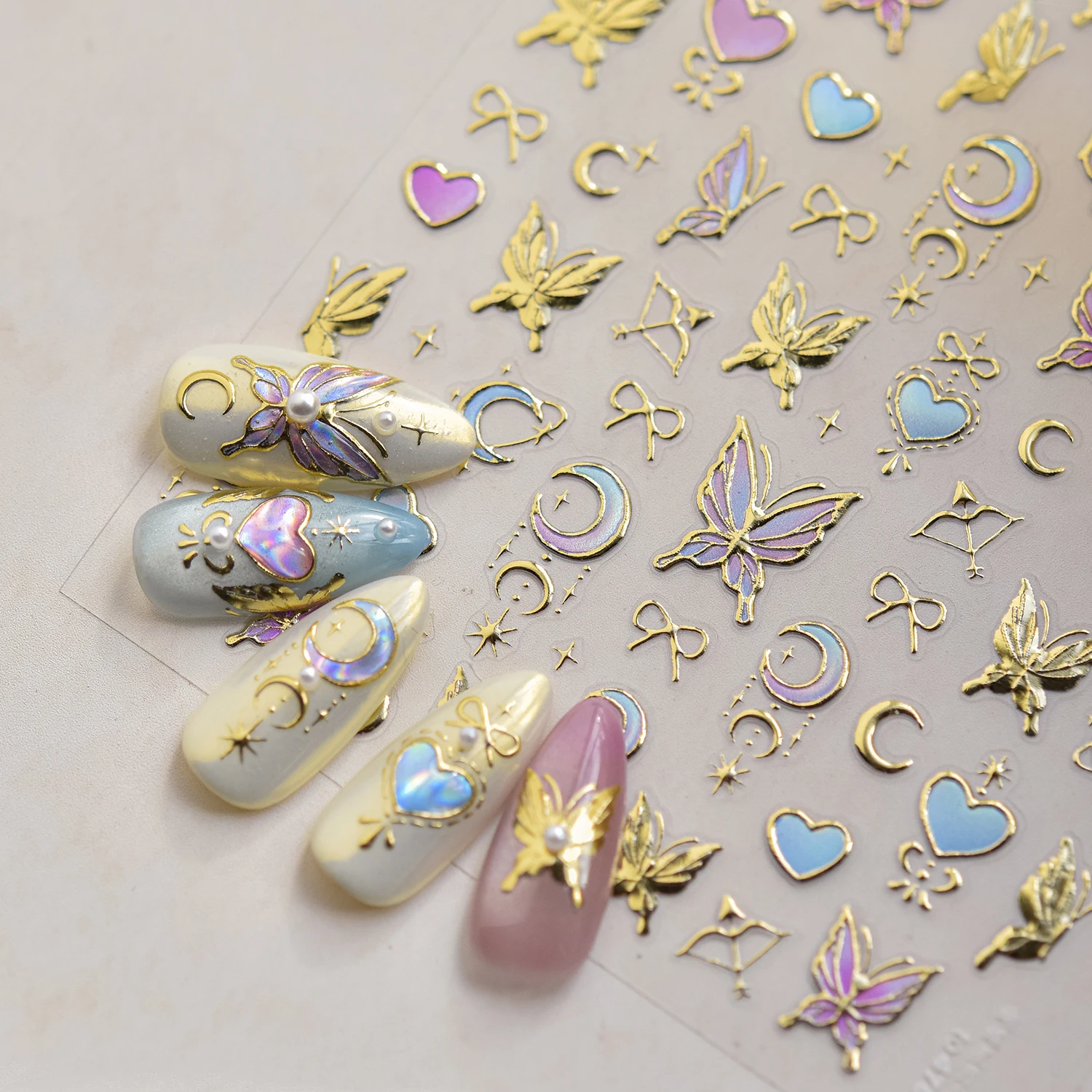 5D Metal Style Nail Stickers Flower Pop Hot Stamping Stickers Butterfly Nails Art Decorations Nail Accessories