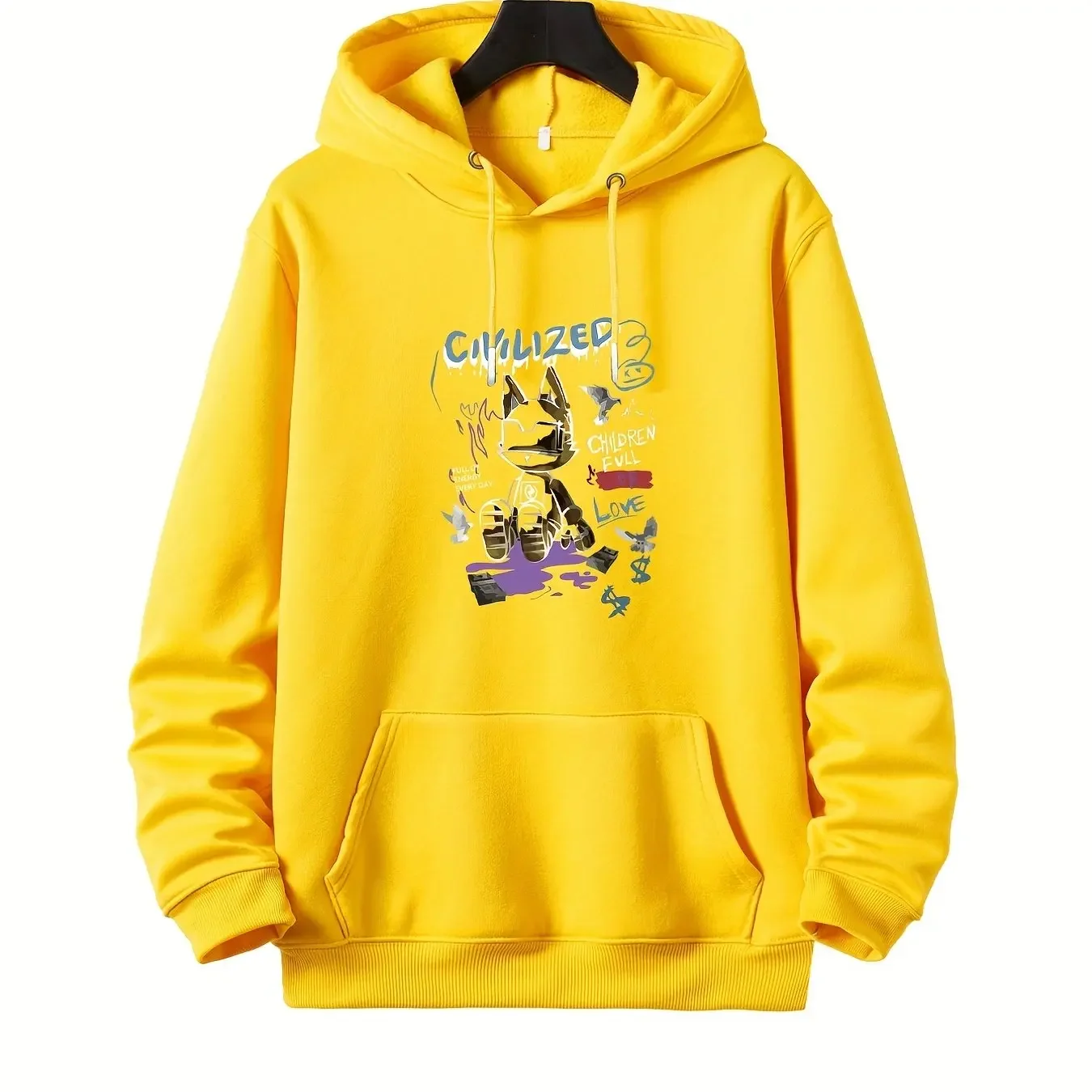 Autumn and winter new men's and women's hooded long sleeved hoodie, with a cyber mecha style fox print fabric for comfort