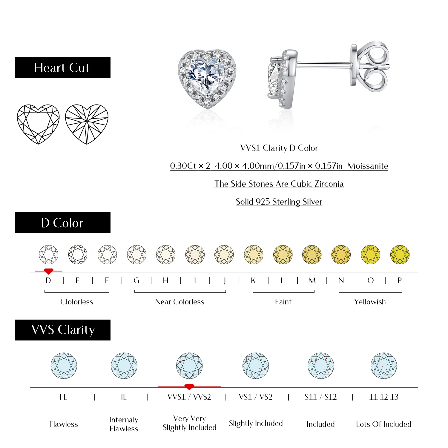 MODIAN Moissanite D Color Stud Earrings Hearts Cut Lab Created Diamond 925 Sterling Silver Romantic Earrings For Women Jewelry