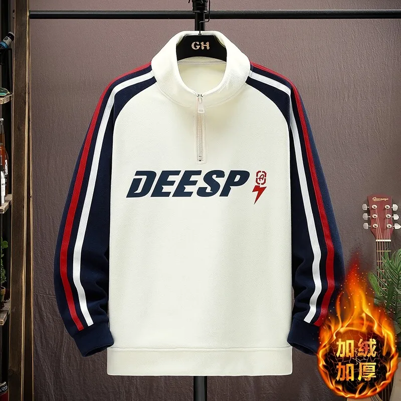 

2025 Autumn/Winter New Men's High Quality Half High Collar Half Zipper Sweatshirt with Casual Plush Thickened Hoodie