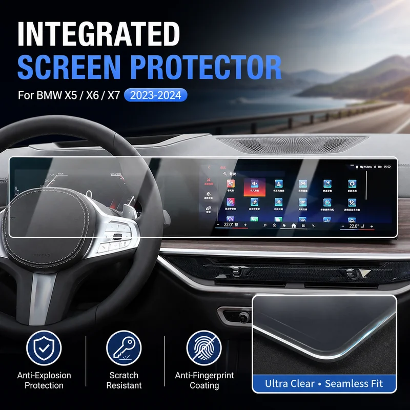 2023-2024 For BMW X5 X6 X7 Integrated Screen Protector Film, Large Display Interior Trim, Anti-Explosion Dashboard Guard