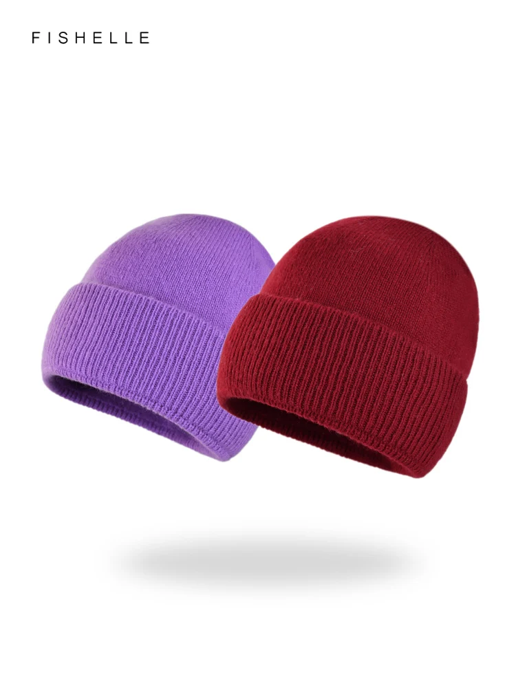 New design soft solid pure wool hat women\'s winter warmth knitted wool cap for men\'s cold hat thin beanie adults gifts