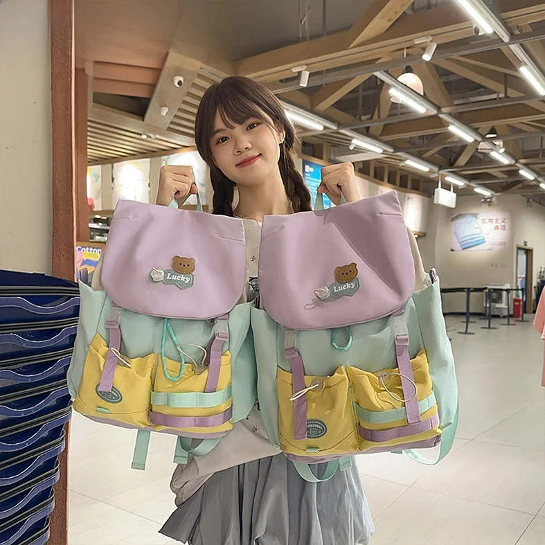sac-a-dos-mignon-et-durable-de-grande-capacite-pour-adolescentes-sac-d'ecole-de-style-ins-multi-dopamine-a-forte-valeur-esthetique-en-toile