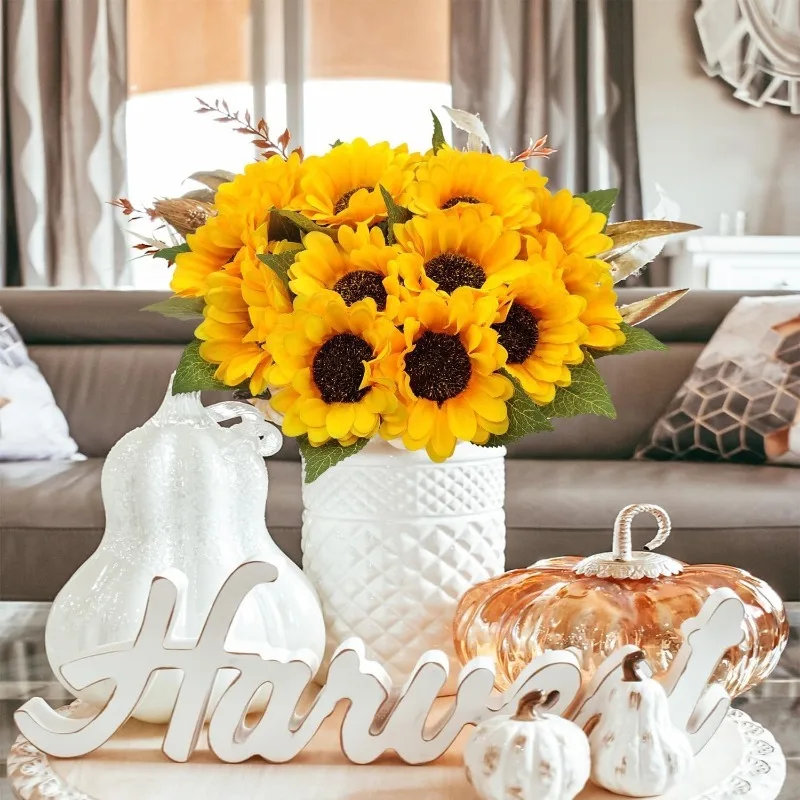 45 cm künstliche Sonnenblumen-Sonnenblumen aus künstlicher Seide, Sonnenblumen für Heimdekoration, Braut- und Hochzeitsstrauß, Blumenarrangement – Detail 3