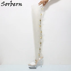 Sorbern 15Cm Transparent Perspex High Heels Gladiator Style Boots Women With Locks Multi Lockable Straps Custom