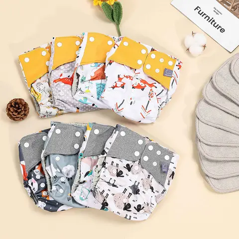 New Matching Waterproof Baby Pcoket Diapers 8 Pcs Gray Mesh Cloth Diapers And 8pcs Microfiber Inserts