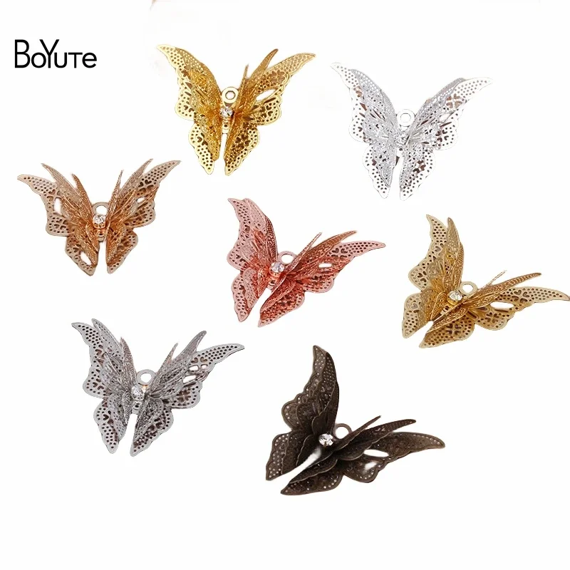 

BoYuTe Jewelry Accessories Supplier (10 Pieces/Lot) 35*45MM Metal Brass Filigree Butterfly Pendant Materials Diy