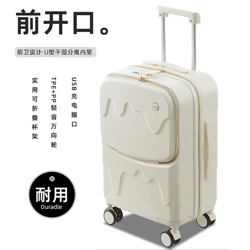 Front open luggage trolley box Women\'s new 20 inch boarding box multi-function password travel box 24 suitcase