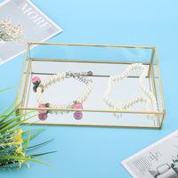 Jewelry Storage Display Tray Brass Glass Vintage Golden Cosmetics Makeup Storage Box Decorative Organizer Plate