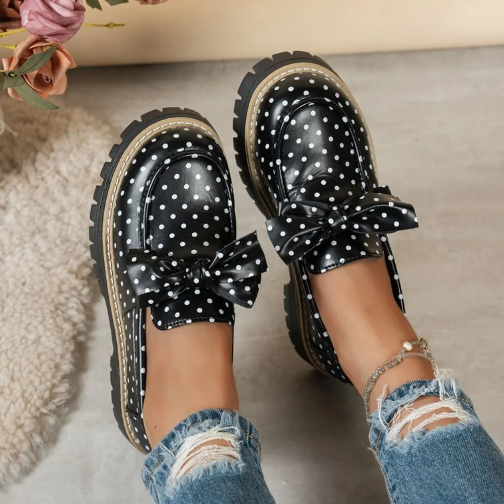 2026 New Retro Women Polka Dot Bow Knot Sneakers  Style Round Toe Fashion Casual Sneakers Women Shoes for Women Zapatos De Mujer view 5