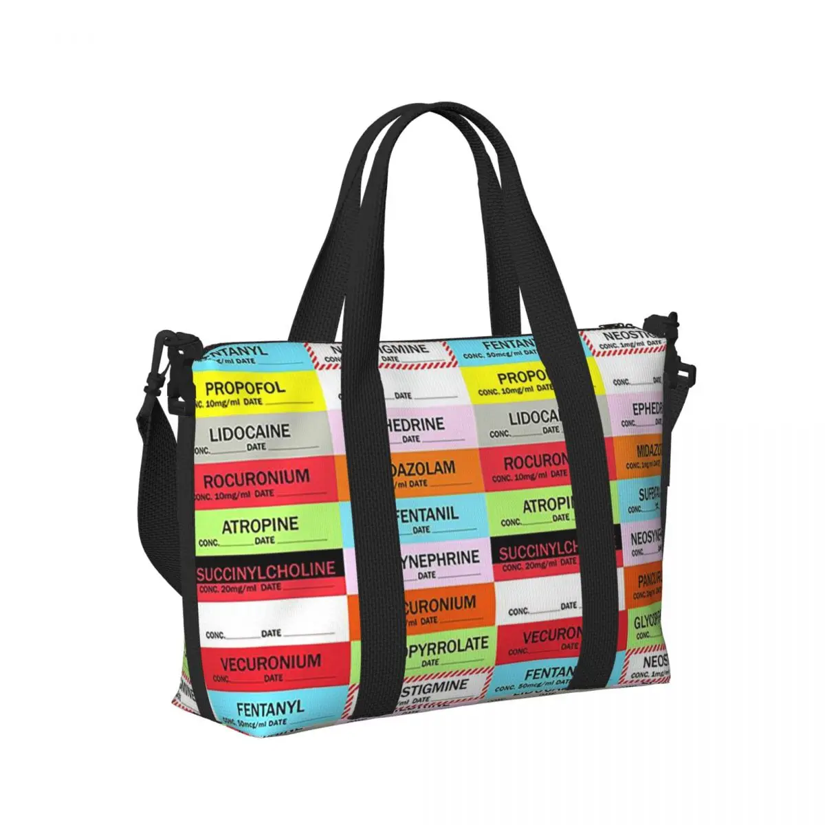 

Anesthesia Medication Labels Beach Travel Bag Large Capacity Tote Bags for Gym Yoga Women Shopping Duffle Shoulder Bag