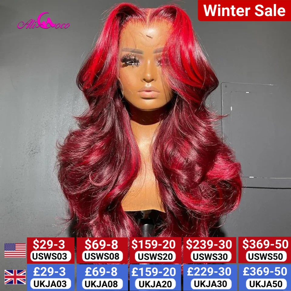 Highlight Red Body Wave 13x4 13x6 Lace Frontal Wigs Human Remy Hair Transparent For Women 5x5 Lace Wigs 200 Density