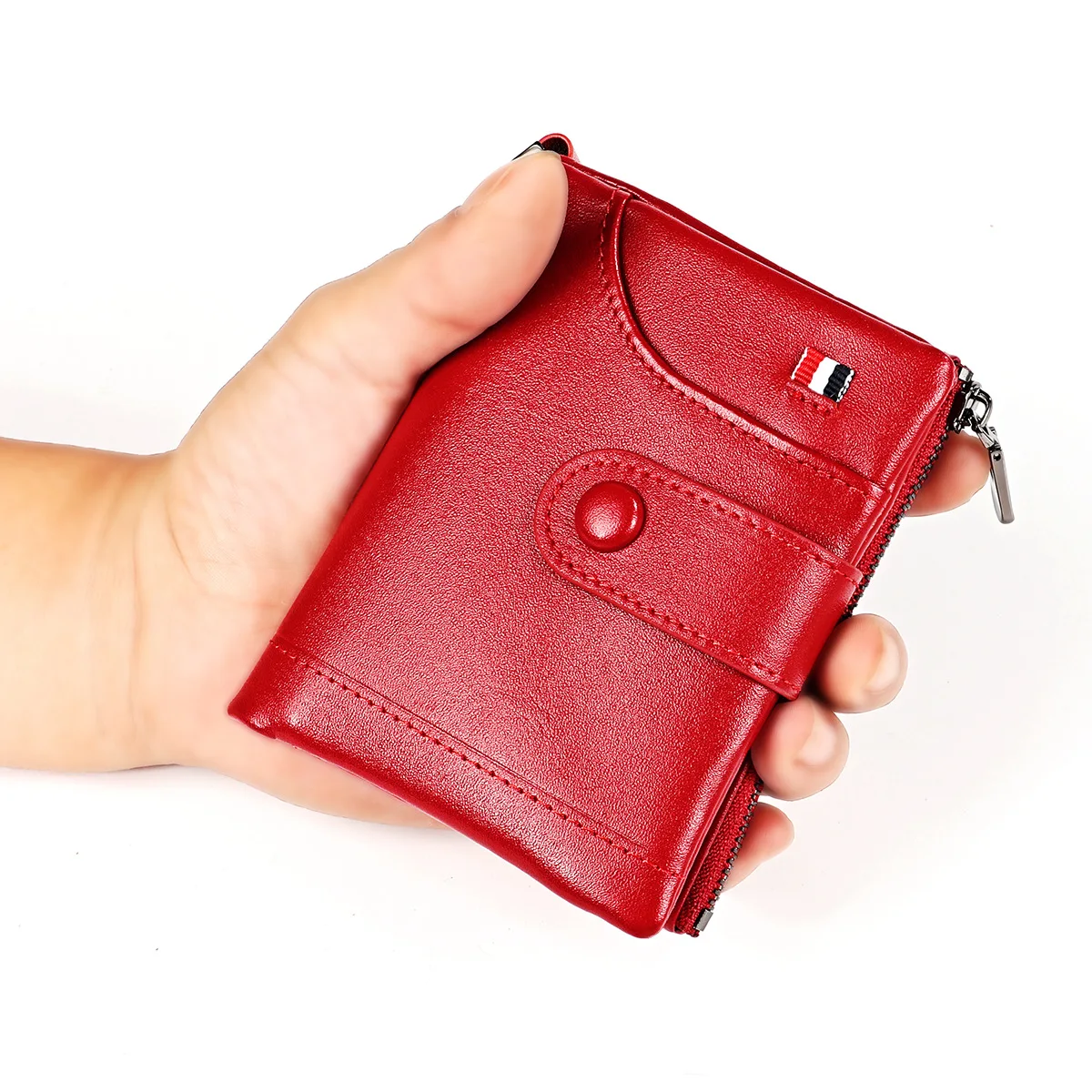 RFID Anti-theft Wallet Genuine Leather Bag Multi-functional Buckle Zipper Crazy Horse Leather Men's Bag Casual Coin Purse