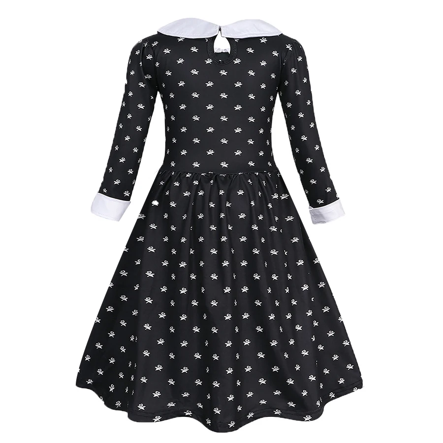 Robe de mercredi Addams pour enfants, costume de cosplay de mercredi, robe gothique noire et sac pour filles, vêtements de fête d'Halloween pour enfants