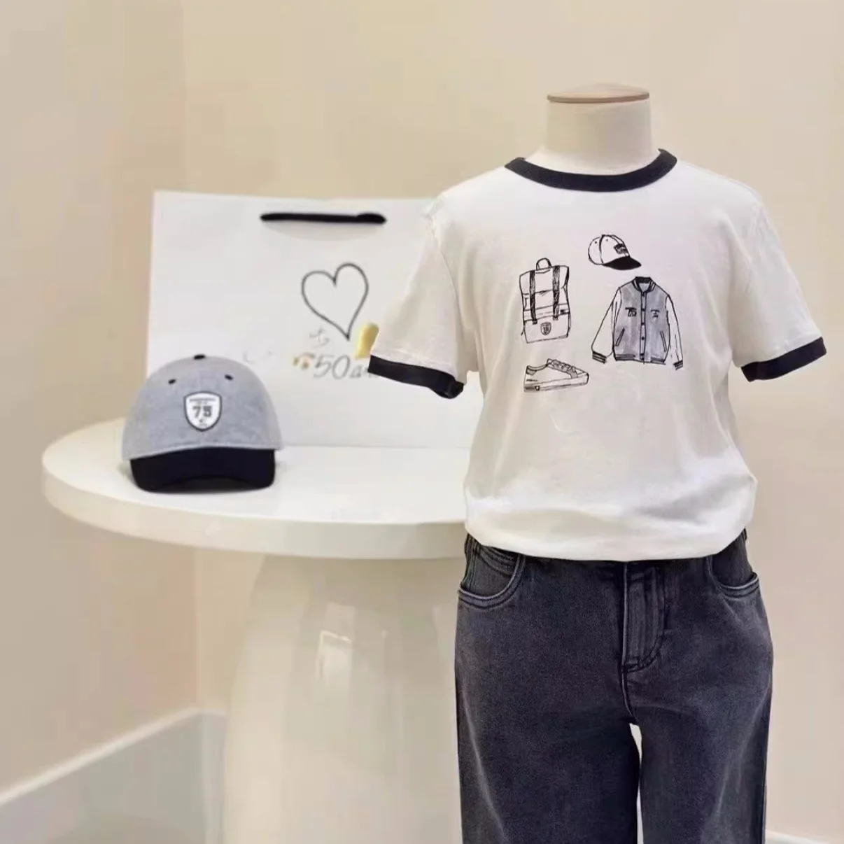 In stock 2026 Summer BP Baby Girls White T-shirt Girls Cherry Tee Top for Girls Kids Boutique Clothes Boys Shirt Clothing
