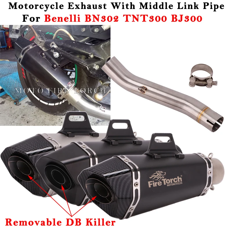 

Motorcycle Exhaust Escape System Modified Muffler With Middle Link Pipe DB Killer Slip On For Benelli TNT300 BJ300 BN302 TNT 300