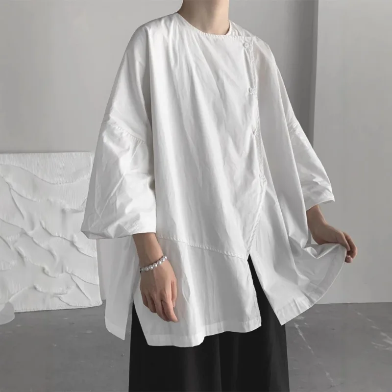 Korean Style Street Asymmetrical Casual Men's T-shirt Summer New Harajuku Oversized Loose T-shirt for Men Tops Streetwear