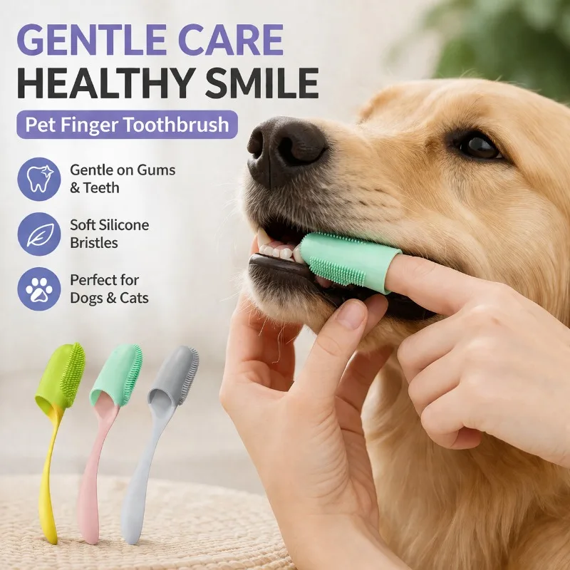 

Soft Silicone Finger Toothbrush with Handle Gentle Teeth Cleaning Brush Portable Oral Care Tool for Puppy Dogs Cats Supplies