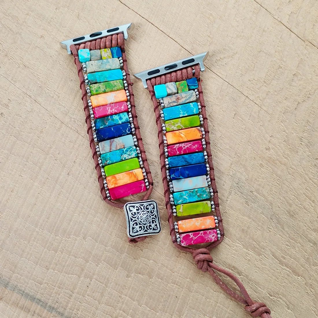 Rainbow Imperial Jasper Watch Strap Chakra Yoga Apple Watch Band Galaxy Sea Sediment Jasper Stone Watchbands Bracelet 38 44mm