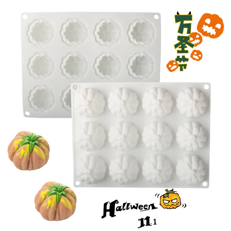 Food Grade Halloween Pumpkin Shape Silicone Cake Molds 12 or 6 Cells Mousse Cake Mould Chocolate Dessert Baking Tools