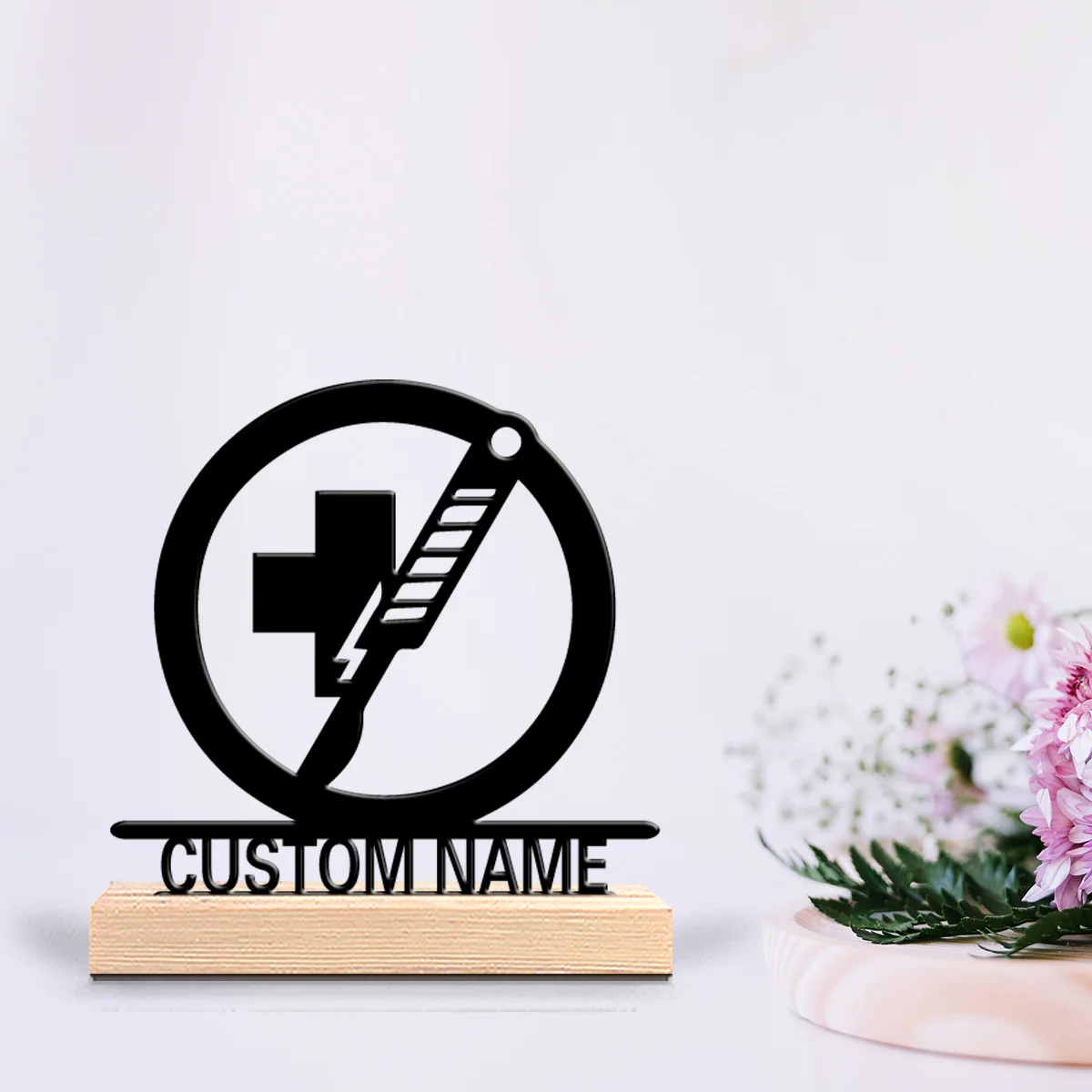 1pc Surgeon - Scalpel Customized Name Tin Statue Metal Ornament Crafts With Wood Base Tin Statue For Girl Gifts