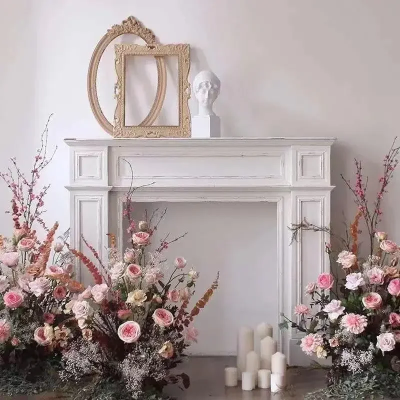 

American retro fireplace rack simple old log color decorative cabinet living room entrance French white cabinet European bed