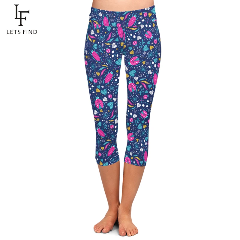 LETSFIND-mallas Capri con estampado Floral 3D para mujer, pantalones de Fitness suaves de cintura alta, novedad de verano