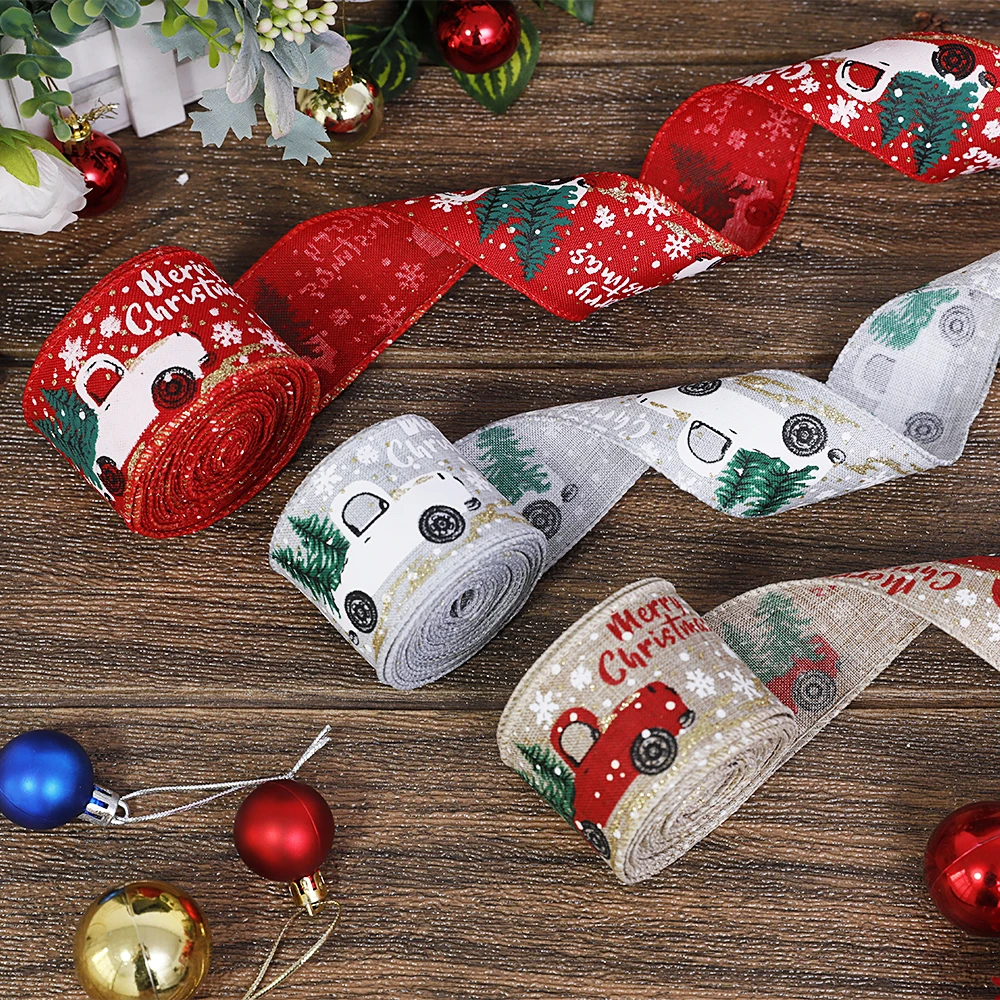 

5M/roll Christmas Color Car Printing Ribbon Christmas Tree Ornaments Ribbons Gift Packing Christmas Decoration New Year 2023