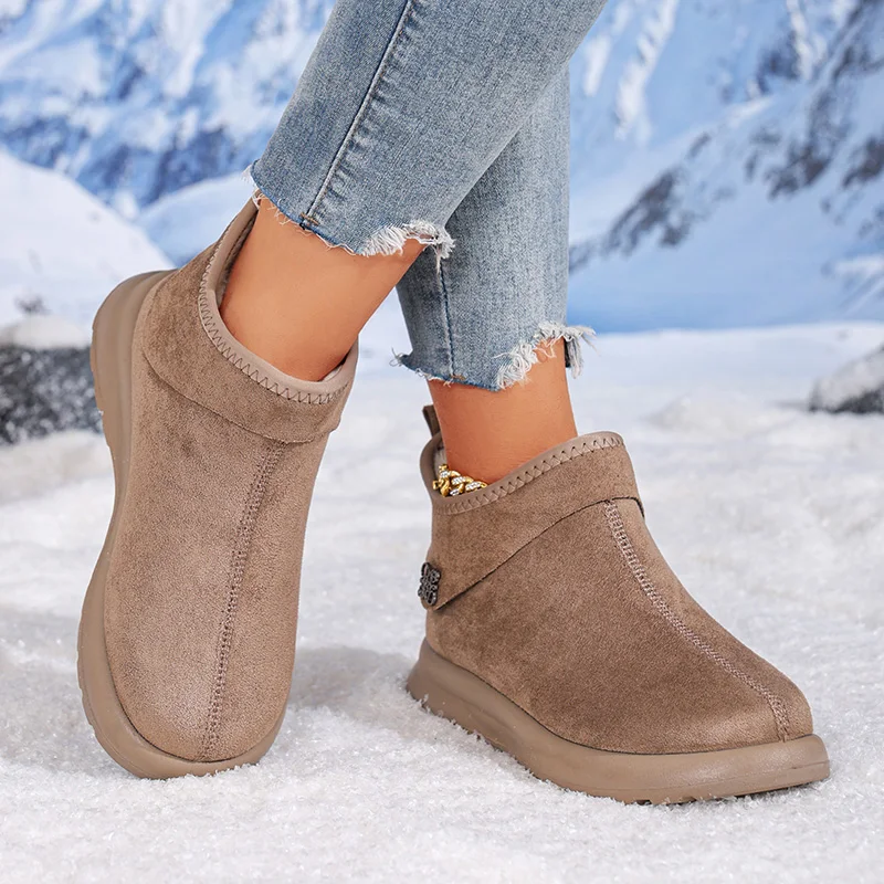 أحذية الثلوج المبطنة بالصوف لشتاء 2025 الأكثر مبيعًا للنساء، أحذية قطنية بسيطة متعددة الألوان غير قابلة للانزلاق ونعل سميك، أحذية قصيرة دافئة ومريحة #5