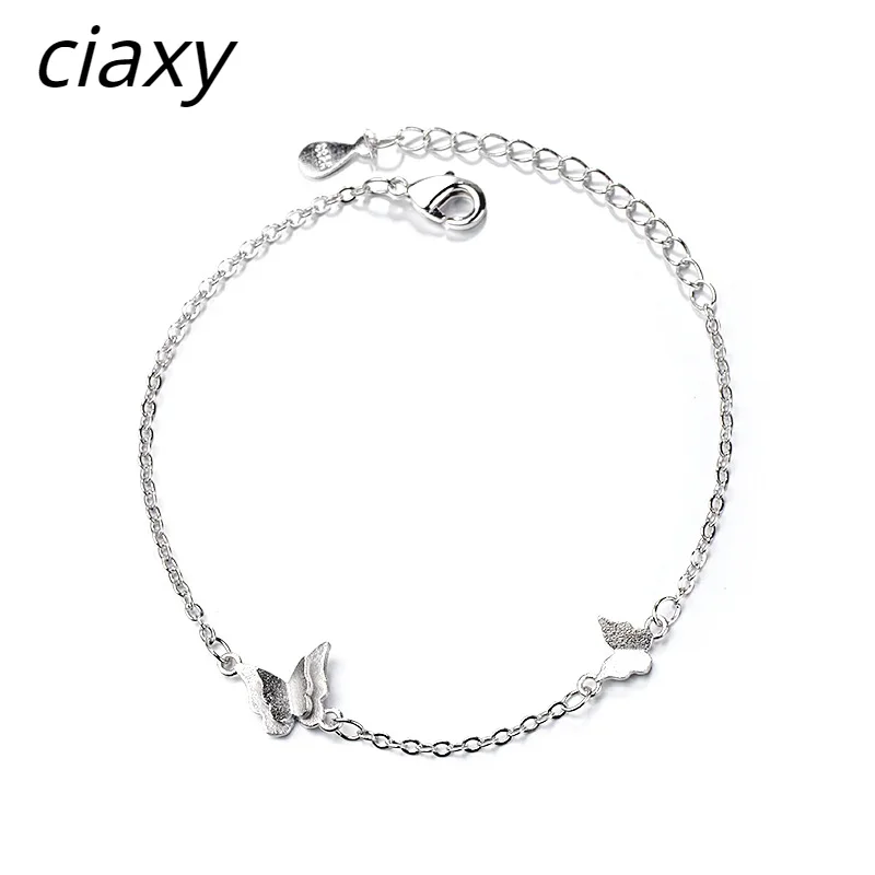 CIAXY 925 Sterling Silver Two Double Butterfly Bracelets for Women Small Fresh Flying Butterfly Charm Bracelet Chains Jewelry