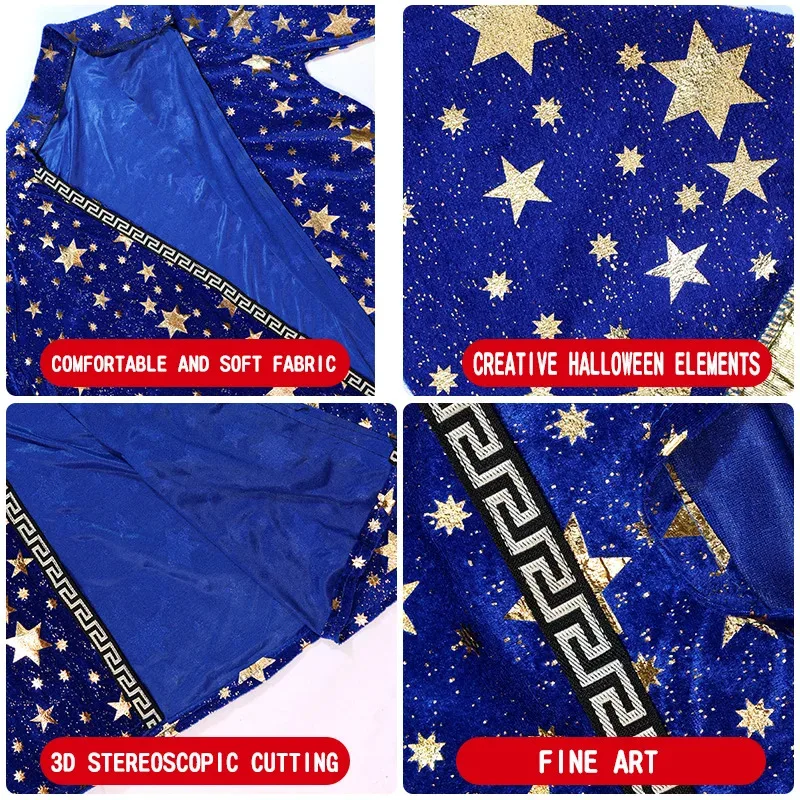 ウィザードコスチューム大人のためのマジシャンローブと帽子男性女性コスプレ服ステージパフォーマンスパーティードレスアップ