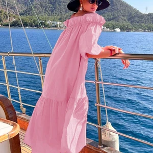 CLACIVE-LEGAL WILLE LIEBT ROSCHE Baumwolle, Bar, kurze Ärmel, Kleider mit Knöchellänge, eleganter, plissierter, lässiger, weiblicher Mode 8 Hauptverkäufe rosa Kleid - №3