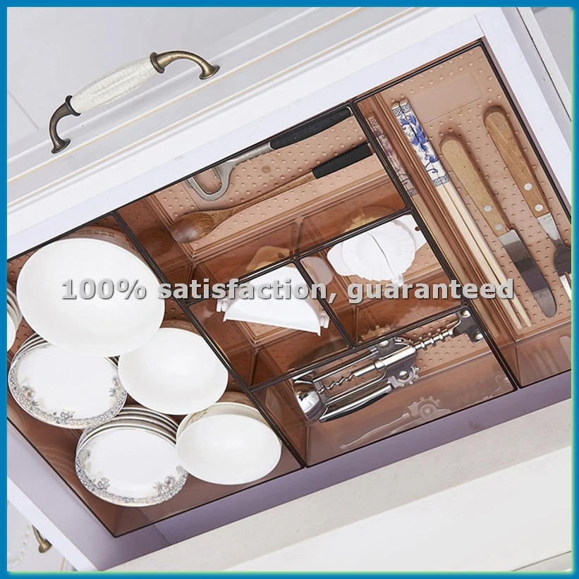 Desktop Storage Box Cabinet Drawer Plastic Separator Kitchen Tableware Frame Box Transparent Superimposed Cosmetic Box-A51M