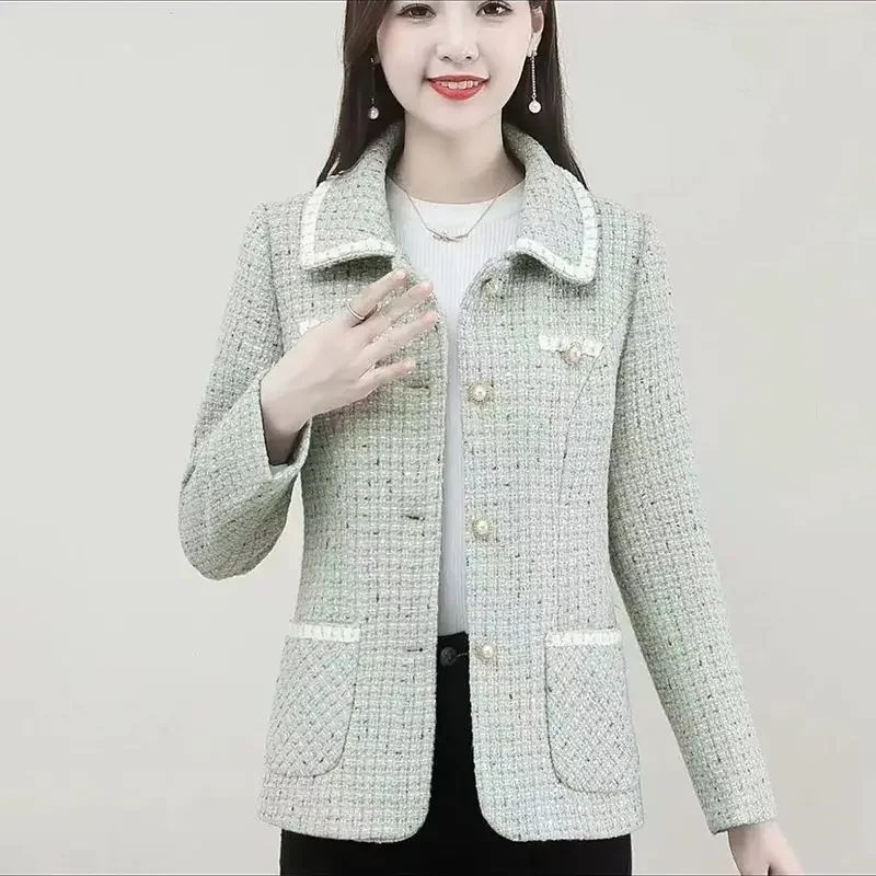 

Fashion Short Small Fragrance Style Jacket High End Spring Women Suit Coat Elegant Mother Clothes Square Neck Outwear 6XL A682