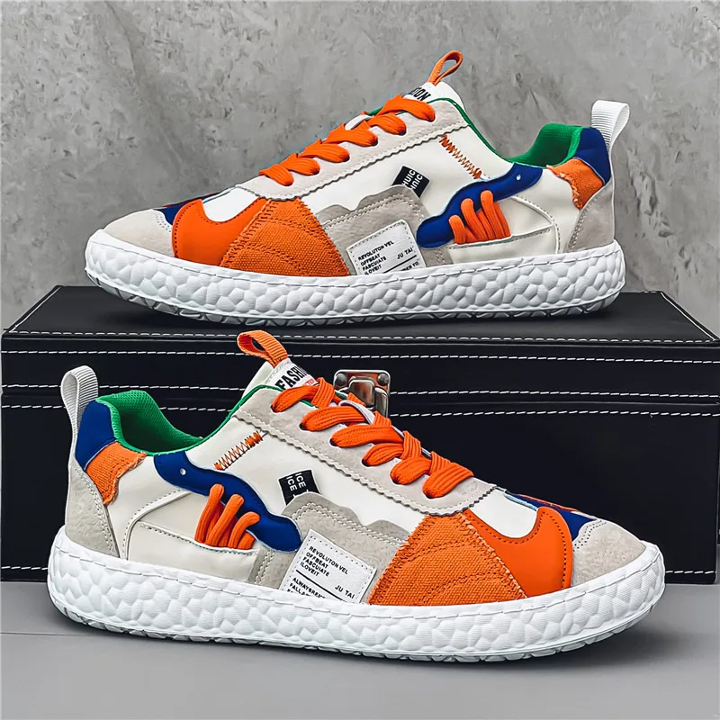 White Orange Original Men's Fashion Sneakers Comfortable Flat Leisure Sneaker Men  Lace-up Sneakers for Men Zapatillas De Hombre