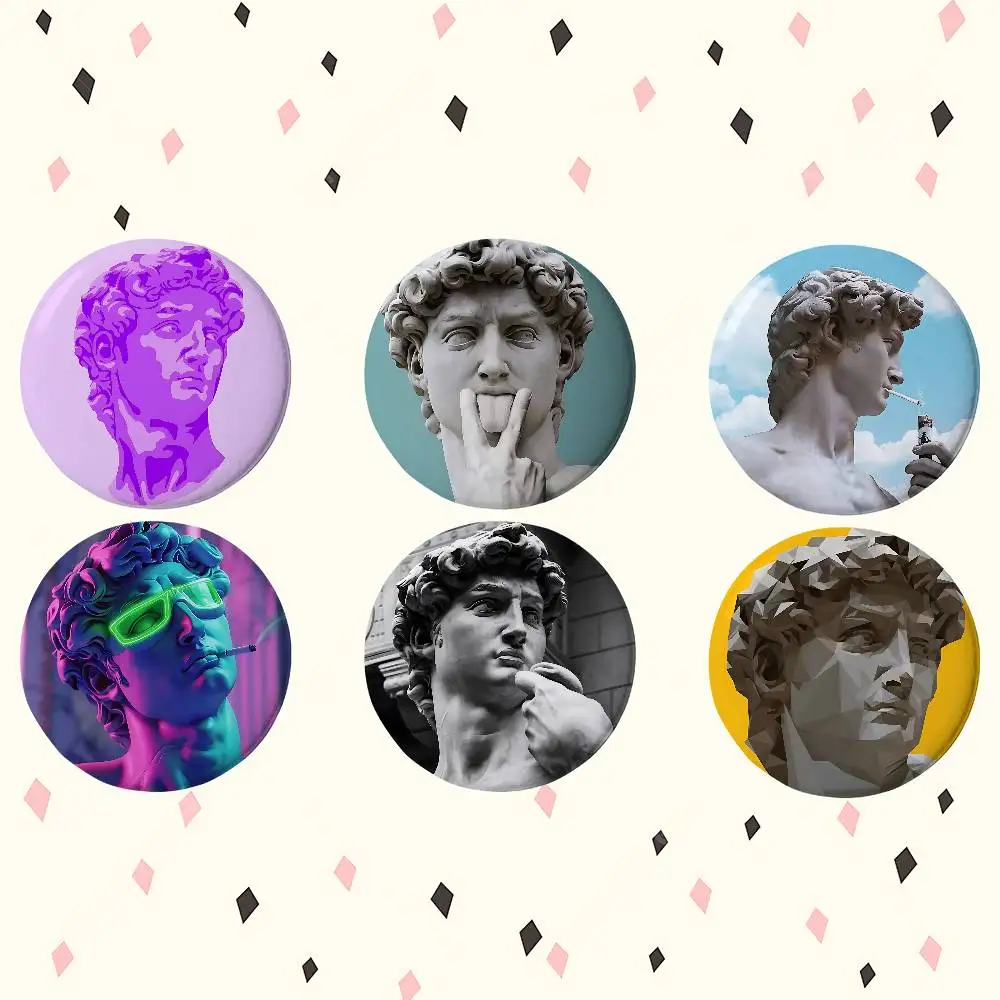 Art D-David Statue Premium Tinplate Round Lapel Pins: Cute Badge Brooches For Shoulder Bag Accessories, Souvenir Gifts