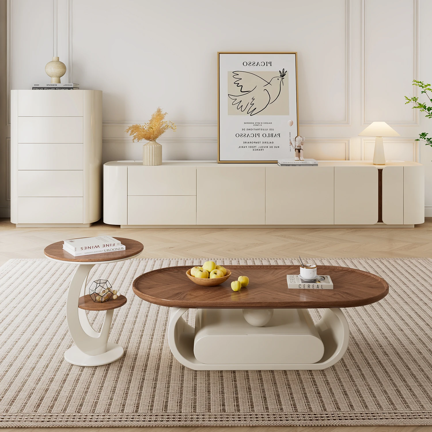 

Pure solid wood floor TV cabinet coffee table combination modern simple living room TV cabinet