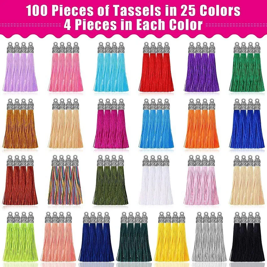 Tassels for Jewelry Making, 100 Pieces Keychain Tassel Charms Silky Handmade Tassels Bulk for Resin DIY Crafts