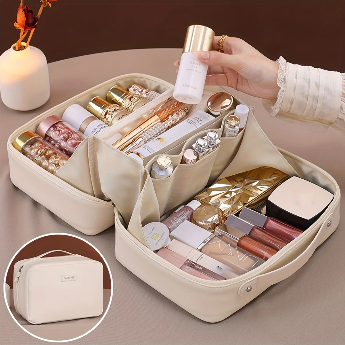Trousse de maquillage à flamme en PU, sac de rangement de cosmétiques de beauté, sac de brosse de maquillage à Double fermeture éclair, sac de tri de produits de toilette de voyage d'affaires