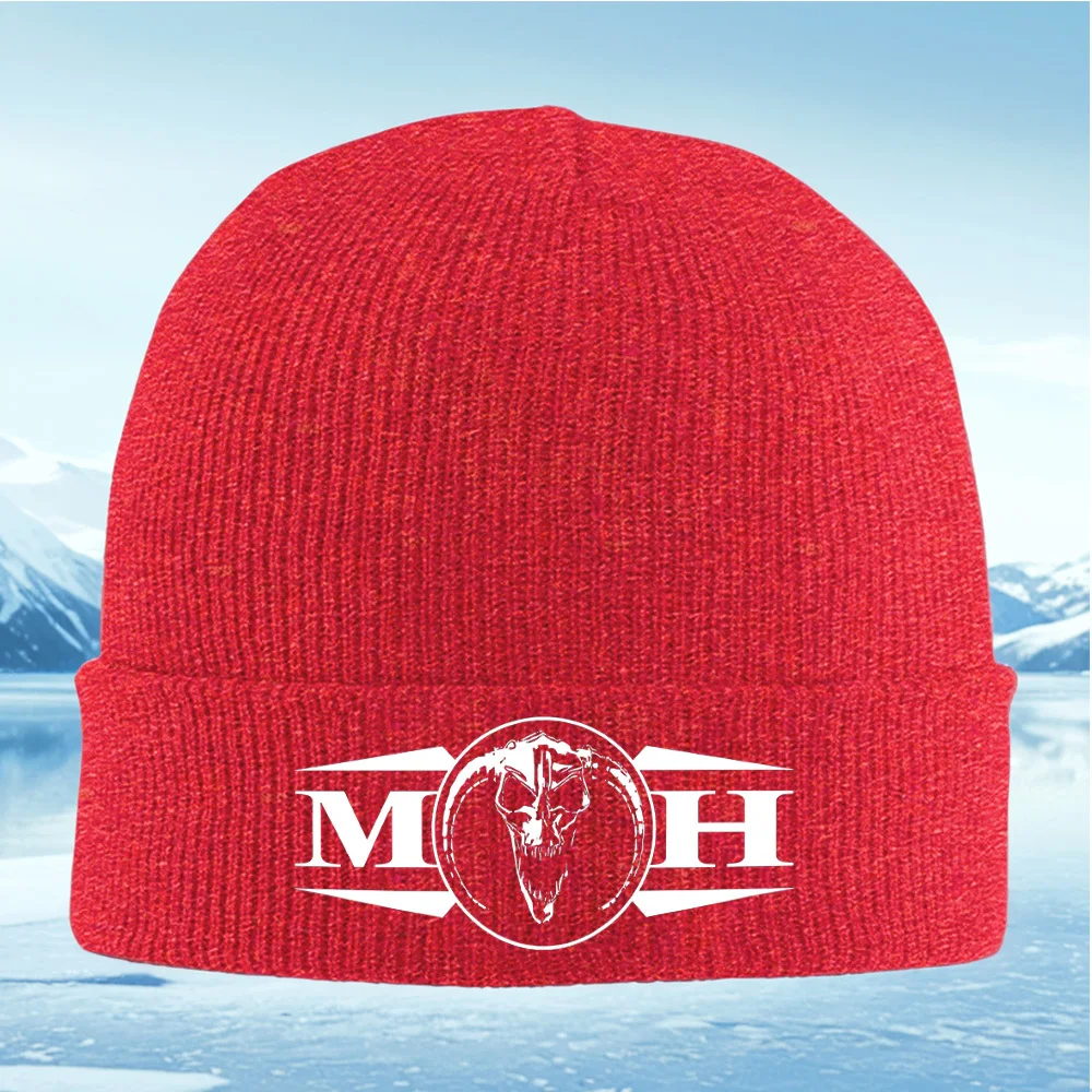 الجمجمة رئيس الحروف البيضاء خلفية سوداء الرجال النساء للجنسين محبوك قبعة قبعة صوفية قبعة الشتاء الحرارية الدافئة عيد الميلاد في الهواء الطلق