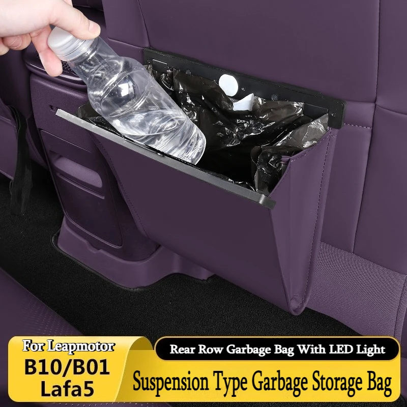 

For Leapmotor B10 B01 Lafa5 Rear Row Garbage Bag With LED Light Seat Back Storage Box Car Interior Modified Accessories
