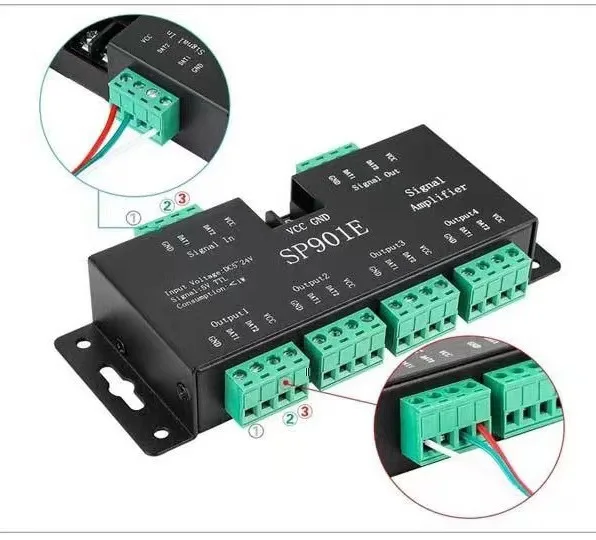 DC5V-24V Amplificatore di segnale SPI SP901E 4CH Amplificatore di gruppo per WS2812B WS2811 WS2815 6812 Modulo striscia pixel LED indirizzabile Luce