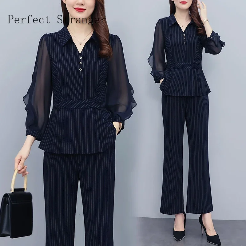 2024 New Women Autumn Oversize Pants Sets Office Lady 2 Pieces Outfits Fashion Turn Collar Irregular Hem Top Female Pantsuits