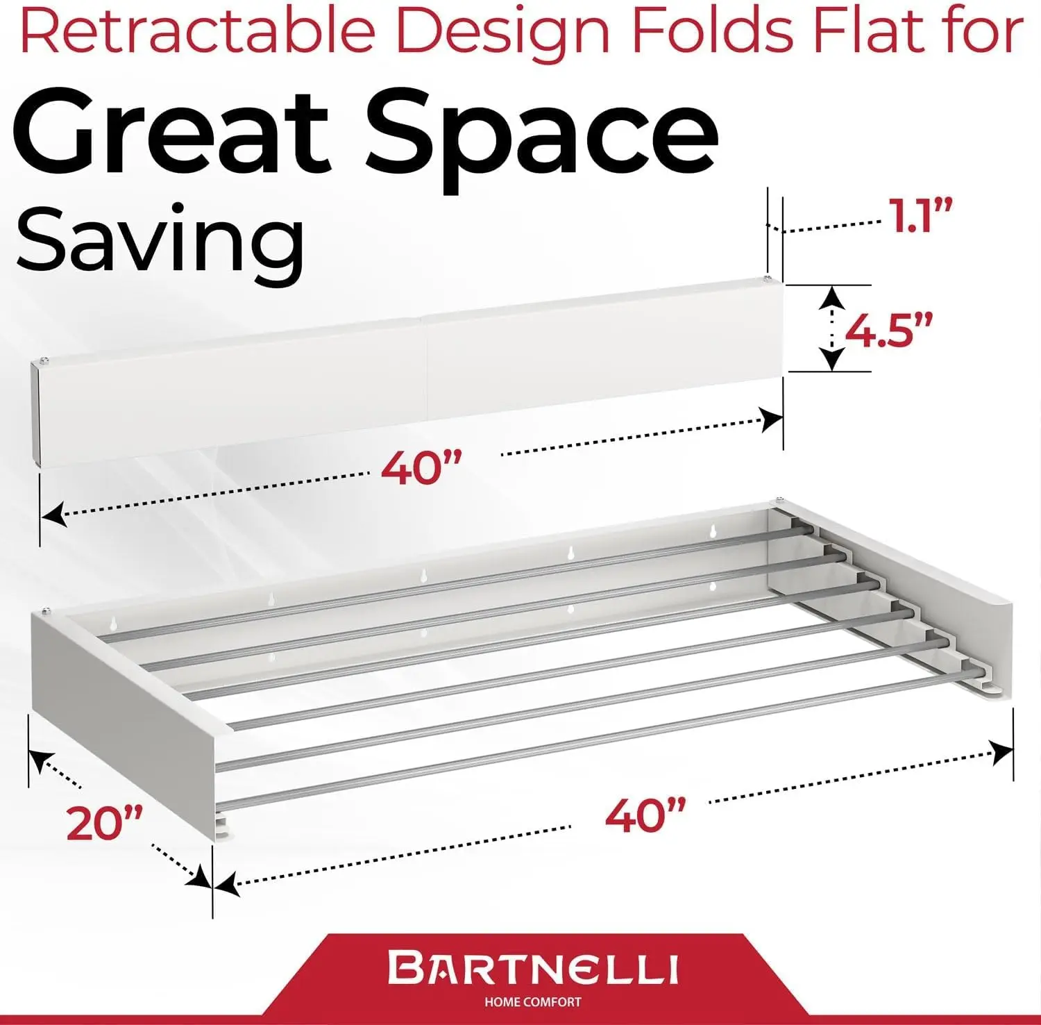 

Bartnelli Wall Mounted Laundry Drying Rack For Clothes | Made In Europe With Patented Foldable Design For Maximum Space-Saving