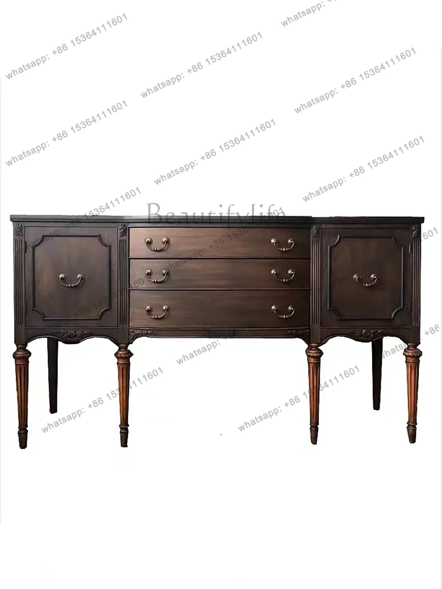 

American light luxury entrance cabinet simple solid wood carved decoration retro storage cabinet