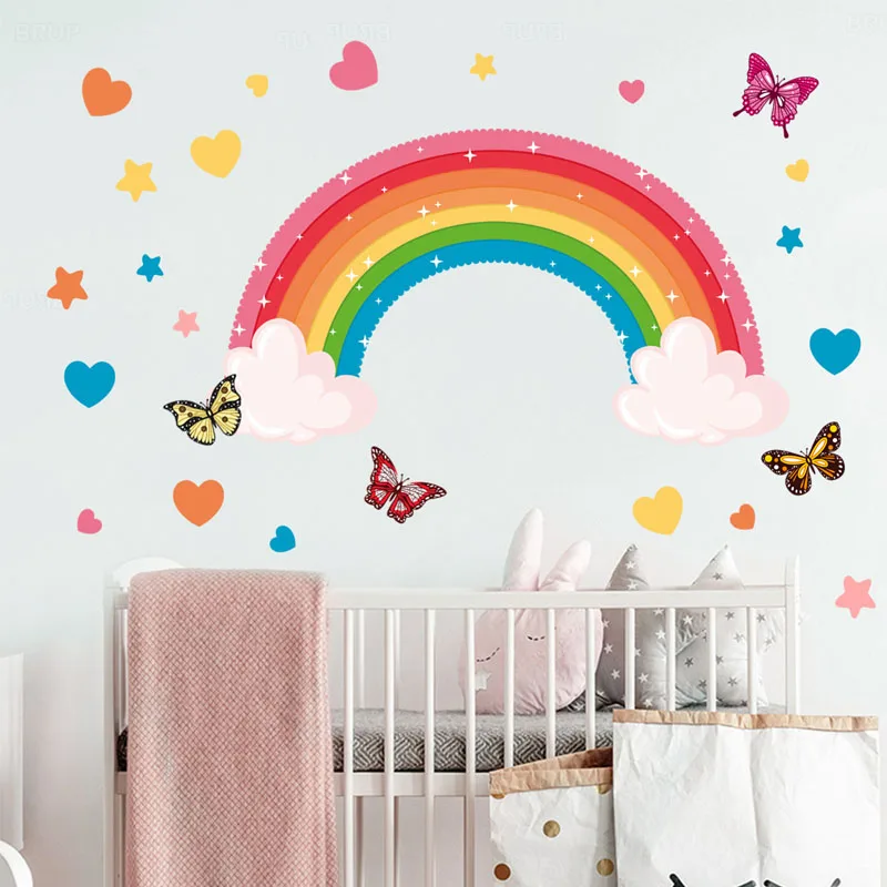 cartoon rainbow elephant tiger wall stickers for kid's bedroom stickers decor removable PVC decals room wall mural 392