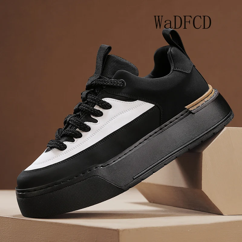 

Sneaker Casual Men Designer White Board Shoes Fashion Microfiber Leather Fabric Upper Height Increased Flat Platform Sport Shoes