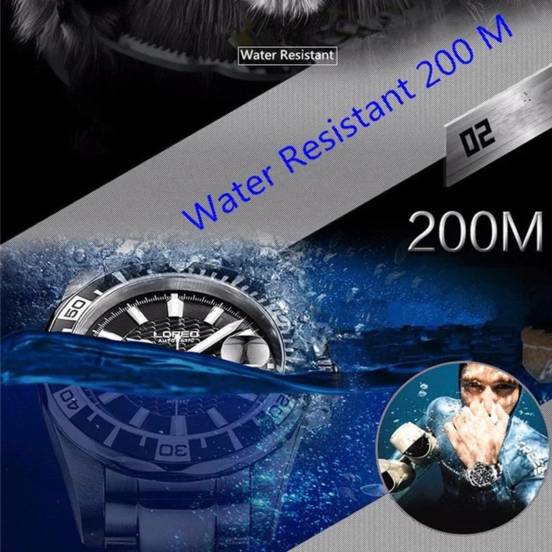 relogio masculino LOREO Diving 200m Men MIYOTA Automatic Mechanical Watch Luxury Brands Fashion Military Waterproof Watches