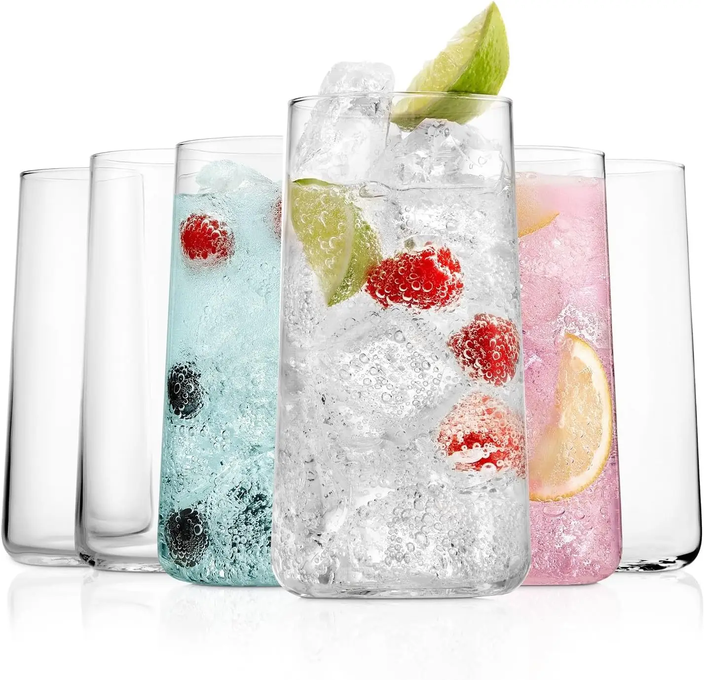 

Современные высокие стаканы для напитков, набор из 6 штук | Ручная работа, сделано в Европе | Стаканы хайбол из премиального хрусталя, 18 унций, для воды и сока